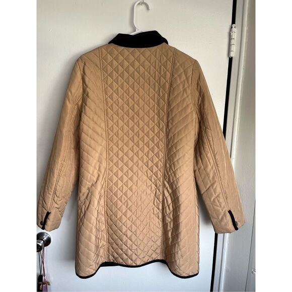 Chicos Size 1 Medium Womens Tan Coat Black Corduroy Collar Long Line NEW - Picture 5 of 5